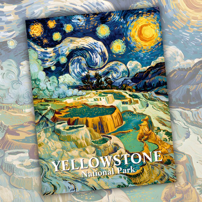 Winter Yellowstone Mammoth Hett Vår Van Gogh Vykort (Winter Yellowstone Mammoth Hot Springs Van Gogh Postcard)