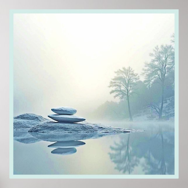 Winter Zen: Foggy Sjö Balance Poster (Framsidan)