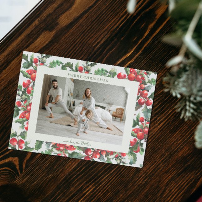 Winterberry Holly | GOD JUL | Familjefoto Julkort (Skapare uppladdad)