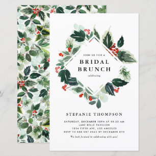 Winterberry Holly Greenery Möhippa Brunch Inbjudan