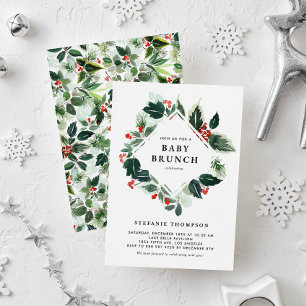 Winterberry och Holly Greenery Baby Brunch Inbjudningar