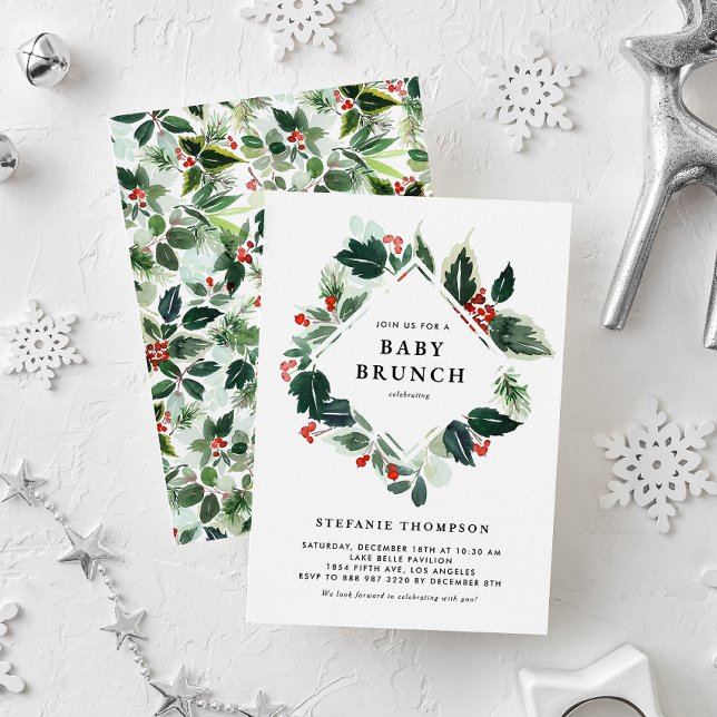 Winterberry och Holly Greenery Baby Brunch Inbjudningar (Skapare uppladdad)