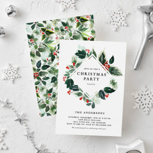 Winterberry och Holly Greenery jul Party Inbjudningar