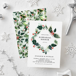 Winterberry och Holly Greenery Rehearsal Dinner Inbjudningar