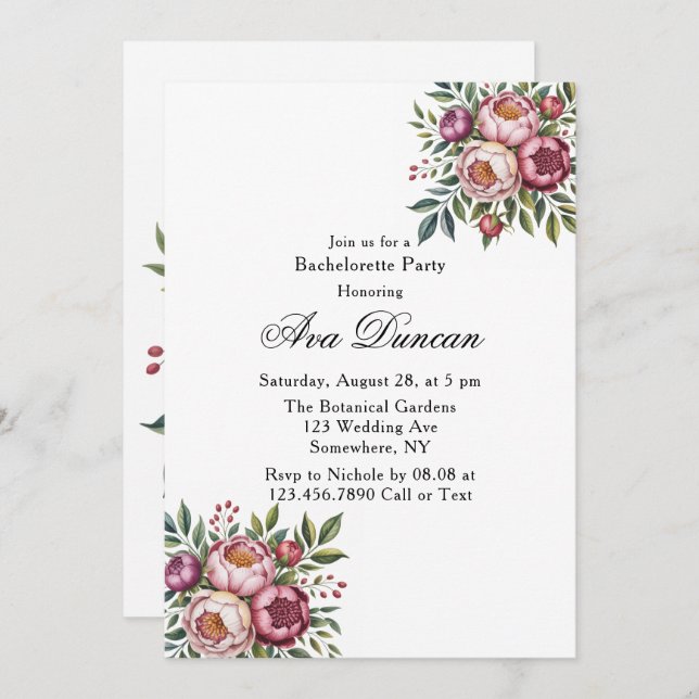 Winterberry Primrose Blommigt Bachelorette Party Inbjudningar (Fram/baksida)