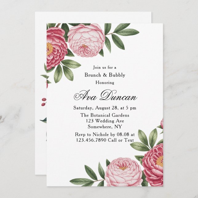 Winterberry Primrose Blommigt Brunch & Bubly Inbjudningar (Fram/baksida)