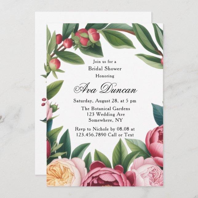 Winterberry Primrose Blommigt Möhippa Inbjudningar (Fram/baksida)