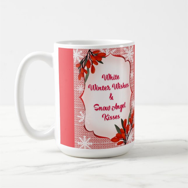 Winterberry White Winter Önskemål Snö Angel Kisses Kaffemugg (Vänster)