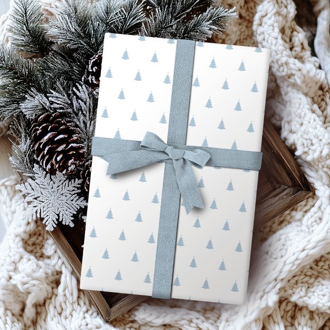 Winterblå och vit Helgdag Julgran Presentpapper (Winter Blue And White Christmas Tree Holiday Wrapp Wrapping Paper)