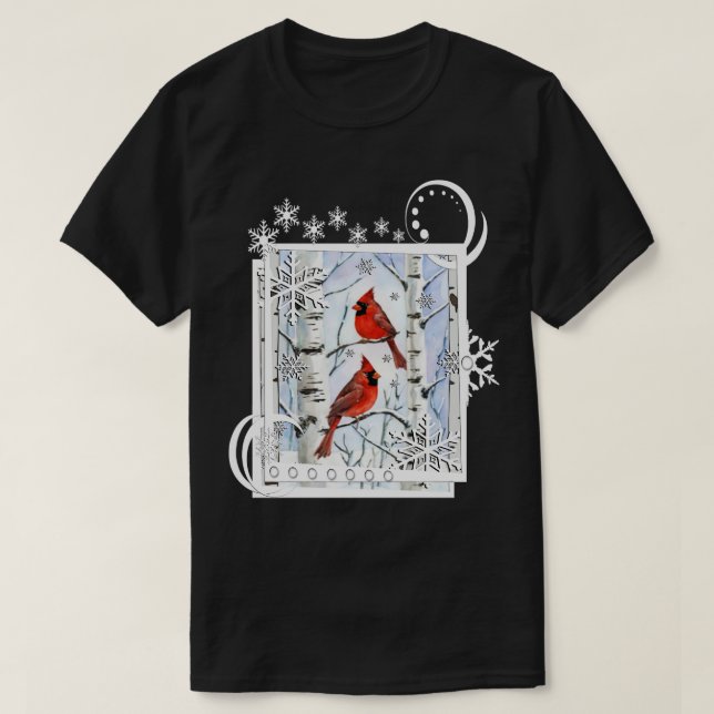 Winterdinals Birch Träd Snowflake Design T Shirt (Design framsida)