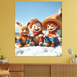 Winterfreunde im Glück Canvastryck