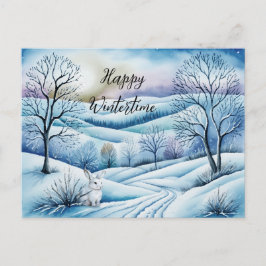 Winterlandschaft in der Abenddämmerung mit Hase | Vykort