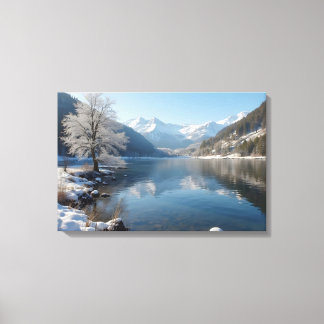 Winterlandschaft mit Bergsee Canvastryck