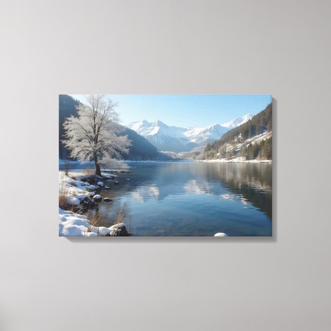 Winterlandschaft mit Bergsee  Canvastryck (Framsida)