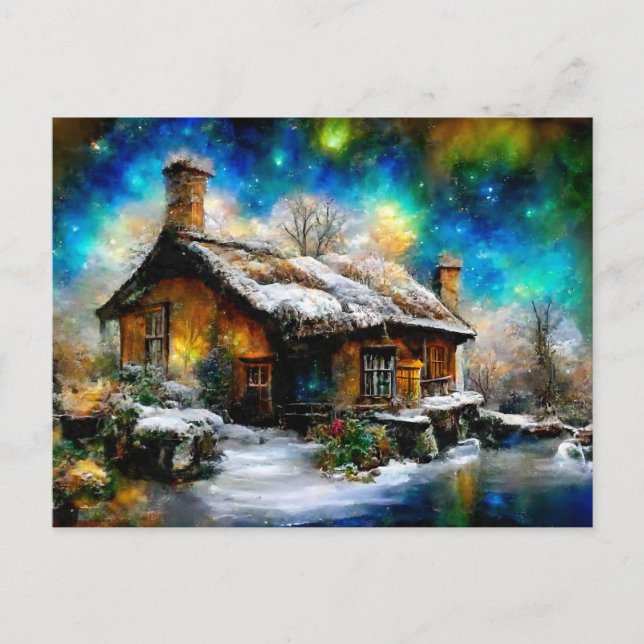 Winterliche Landschaft mit Fantasie Cottage Haus Vykort (Framsida)