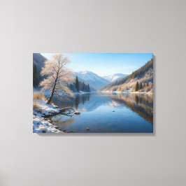 Winterliche Landschaft mit klarem Bergsee Canvastryck