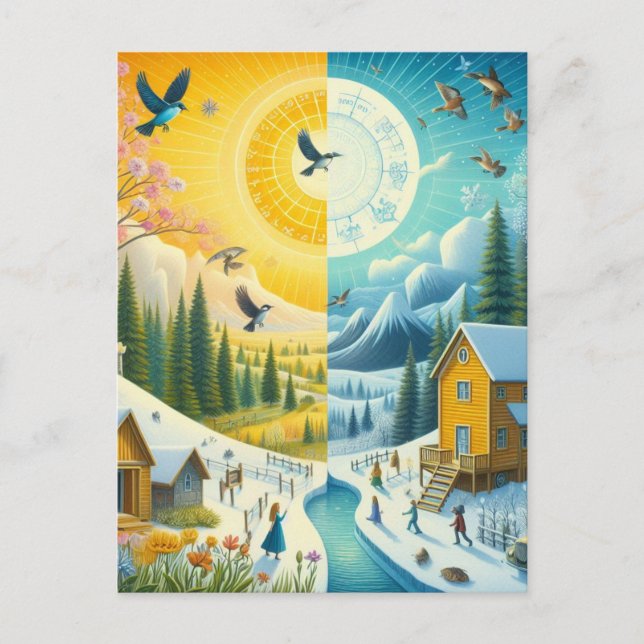 Winter's Chill till Vår Lycklig Vernal Equinox Vykort (Framsida)