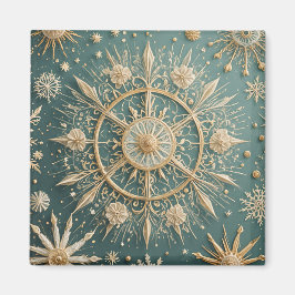 Winter's Golden Embrace: en snöflingserenat Magnet