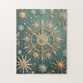 Winter's Golden Embrace: en snöflingserenat Pussel