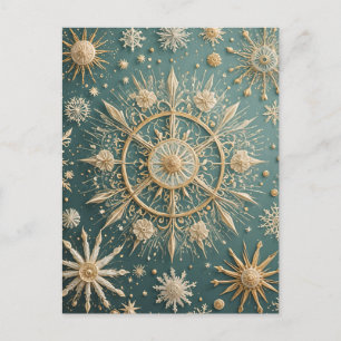 Winter's Golden Embrace: en snöflingserenat Vykort