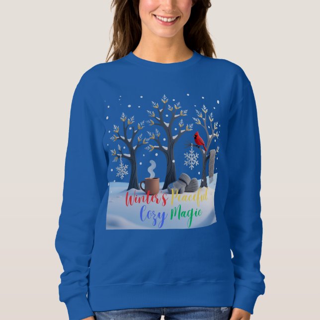 Winter's Peaceful Cozy Magic Frosty Trees Design T Shirt (Framsida)