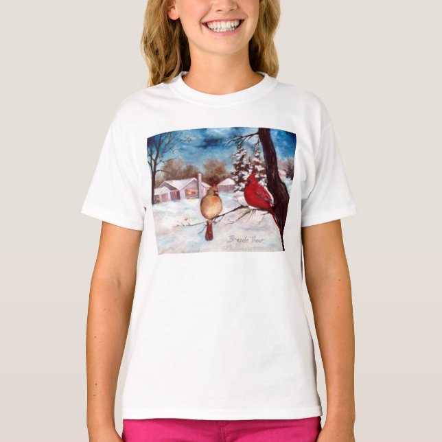 Winters Serenity Cardinal Tshirt Tee Shirt (Framsida)