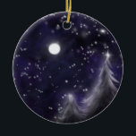 Winters Starry night - romantic Helgdag-scen Julgransprydnad Keramik<br><div class="desc">Tyst natt - romantisk scen i Helgdag i morse medan måne lyssnar över en ny ny snö.</div>