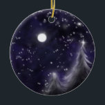Winters Starry night - romantic Helgdag-scen Julgransprydnad Keramik<br><div class="desc">Tyst natt - romantisk scen i Helgdag i morse medan måne lyssnar över en ny ny snö.</div>