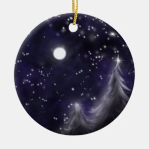 Winters Starry night - romantic Helgdag-scen Julgransprydnad Keramik