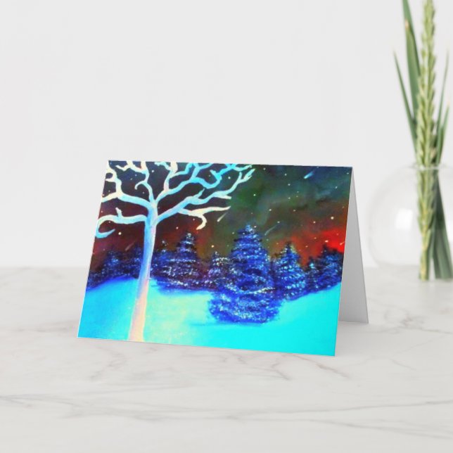 Winterscape Helgdag-kort för Ljus och meteors i no Helgkort (Framsida)