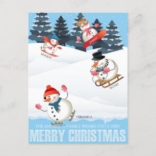 Wintersport-Snögubbar Illustration jul Helg Vykort