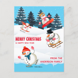 Wintersport Snögubbars Illustration God jul Helg Vykort