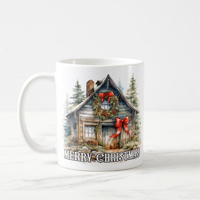 Wintertime Merry Christmas Country Cottage Kaffemugg (Vänster)