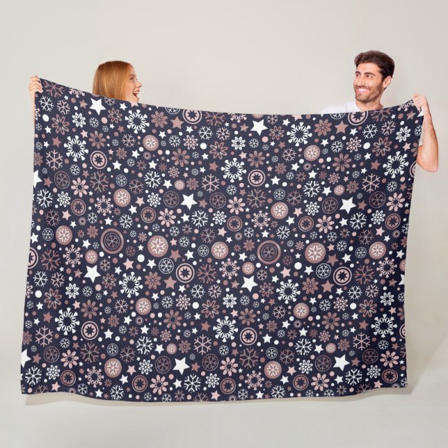 Wintertime rosa guld metallic snöflingor fleecefilt (På plats)