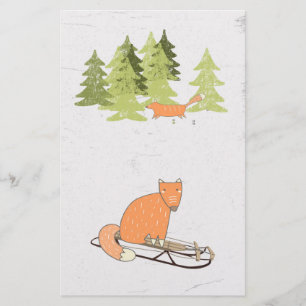 Wintertime - Sledding Fox - Illustration Brevpapper