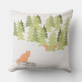 Wintertime - Sledding Fox - Illustration Kudde