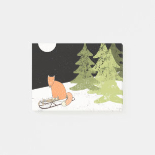 Wintertime - Sledding Fox - Illustration Post-it Block