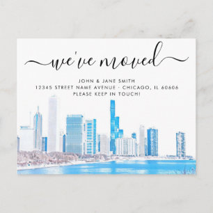 Wintery Chicago Skyline Flytta Announcement Meddelande Vykort