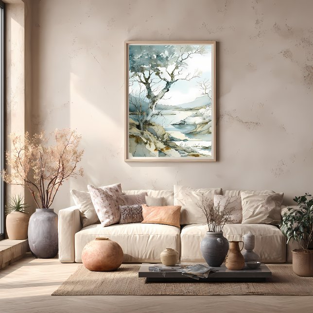 Wintery Cliffside Väg med Bare Träd Poster (Skapare uppladdad)