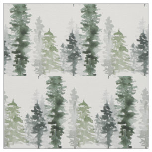Wintery Evergreen Forest av Träd vattenfärg Tyg