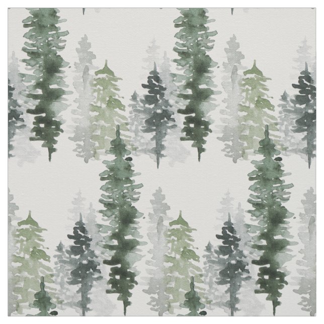 Wintery Evergreen Forest av Träd vattenfärg Tyg (Provkarta)