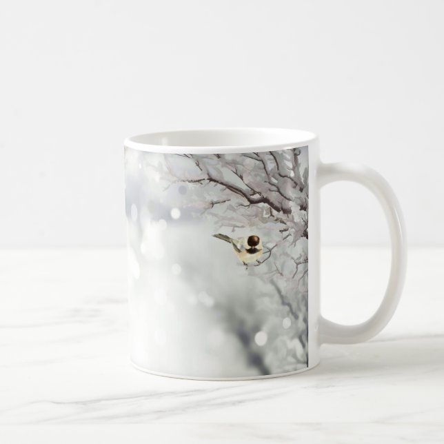 Wintery Frosty Träd Birds Grått Chickadee Kaffemugg (Höger)