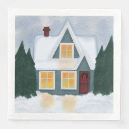 Wintery house,Julgranar på en papper blöjkin Pappersservett