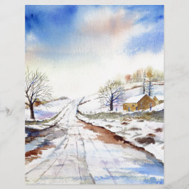 Wintery Lane Watercolor Landscape Paeing