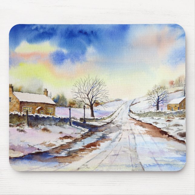 Wintery Lane Watercolor Landscape Paeing Musmatta (Framsidan)