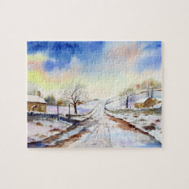 Wintery Lane Watercolor Landscape Paeing Pussel