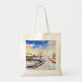 Wintery Lane Watercolor Landscape Paeing Tygkasse