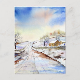 Wintery Lane Watercolor Landscape Paeing Vykort