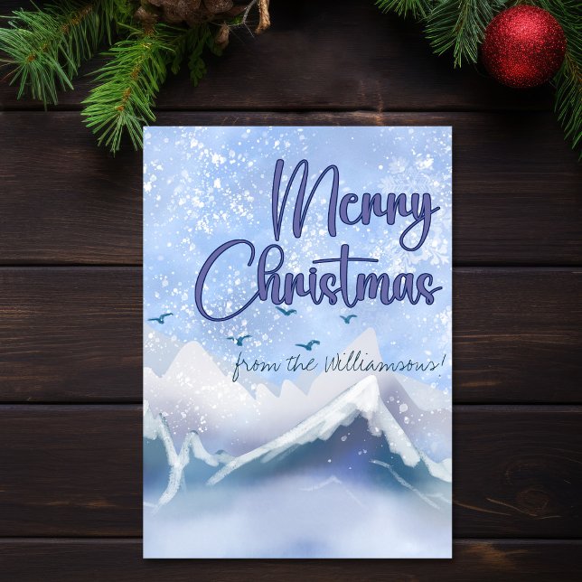 Wintery Luke 1:14 Rejoice på hans födelsemul Kort (Rejoice At His Birth Luke 1:14 Bible Verse Christmas Card)