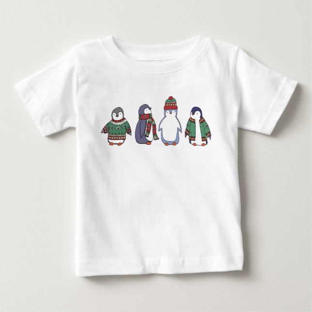 Wintery Penguins Baby Romper Tee Shirt (Framsida)
